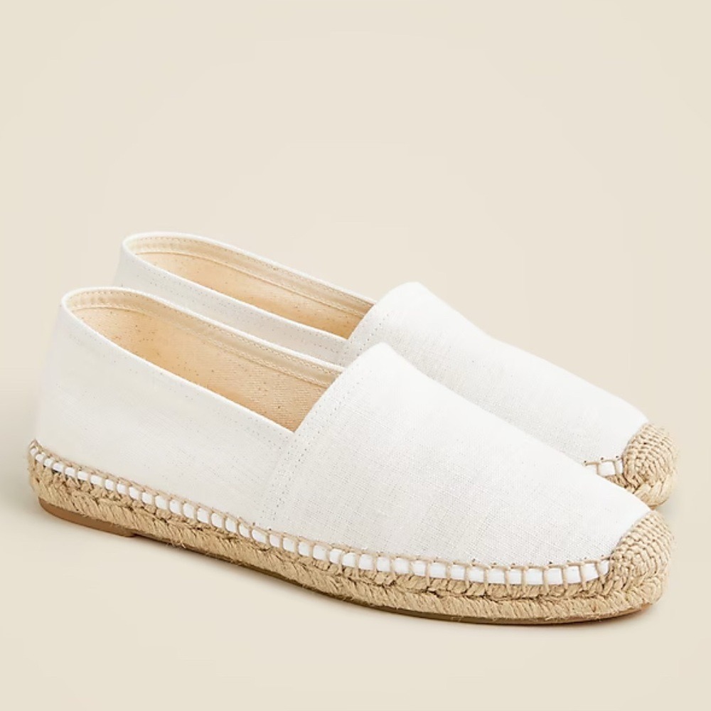 J Crew Made-in-Spain espadrille flats in‎ linen
